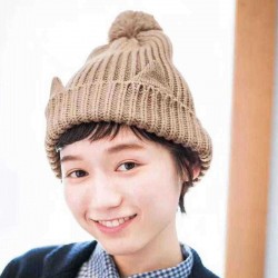 Men Women Vintage Cat Ears Earmuffs Knit Beanie Hat Flexible Ski Skull Cap