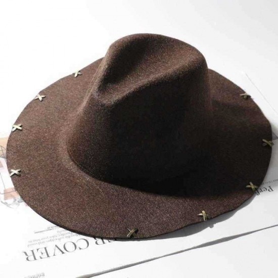 Men Women Vintage Panama Style Jazz Hat Leisure Woolen Wide Brimmed Top Hat