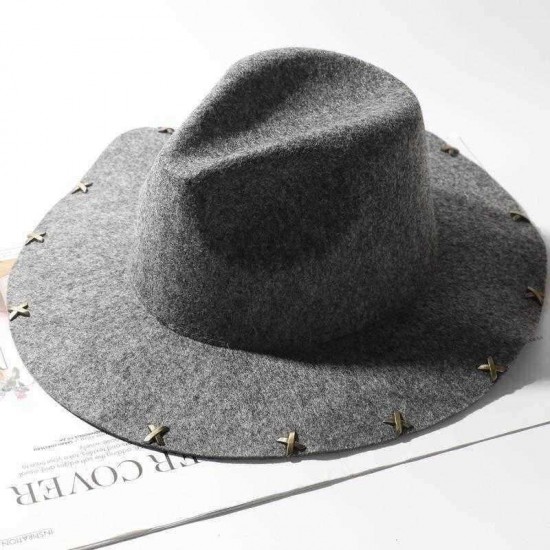 Men Women Vintage Panama Style Jazz Hat Leisure Woolen Wide Brimmed Top Hat