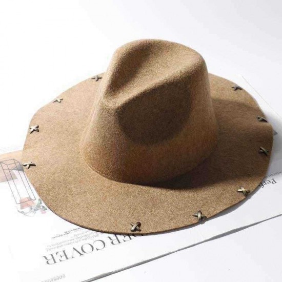 Men Women Vintage Panama Style Jazz Hat Leisure Woolen Wide Brimmed Top Hat