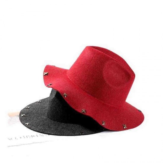 Men Women Vintage Panama Style Jazz Hat Leisure Woolen Wide Brimmed Top Hat