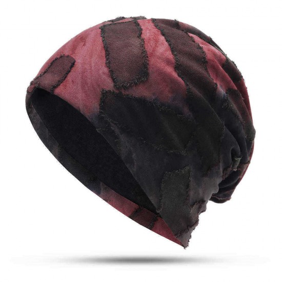 Men Women Vintage Patchwork Double Layers Earmuffs Beanie Hats Outdoor Slouch Skull Cap