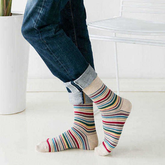 Men Women Vintage Stripe Cotton Socks Causal Breathable Deodorant Middle Tube Socks