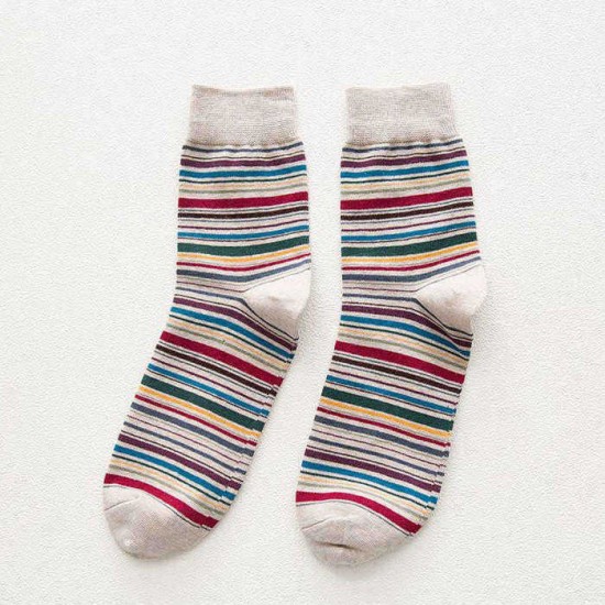 Men Women Vintage Stripe Cotton Socks Causal Breathable Deodorant Middle Tube Socks