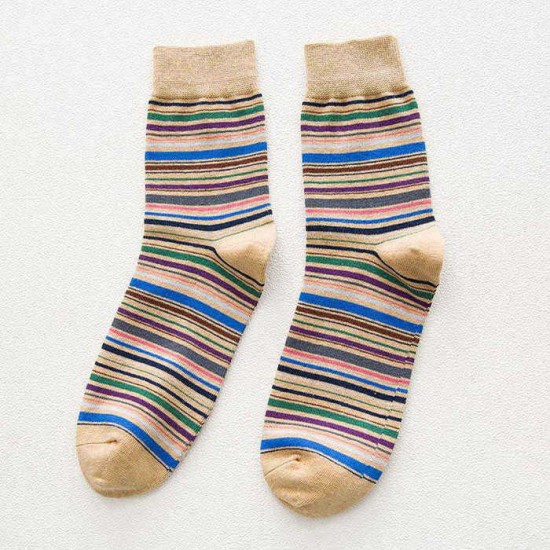 Men Women Vintage Stripe Cotton Socks Causal Breathable Deodorant Middle Tube Socks