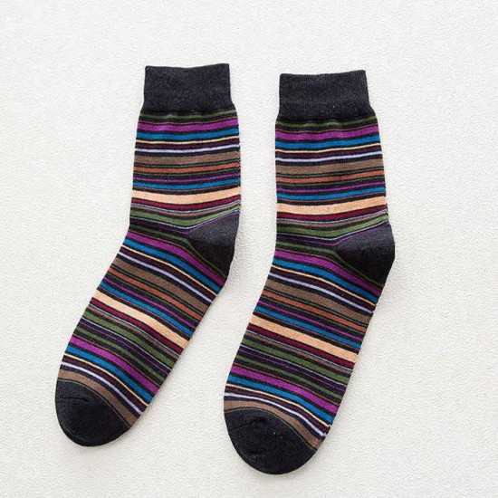 Men Women Vintage Stripe Cotton Socks Causal Breathable Deodorant Middle Tube Socks