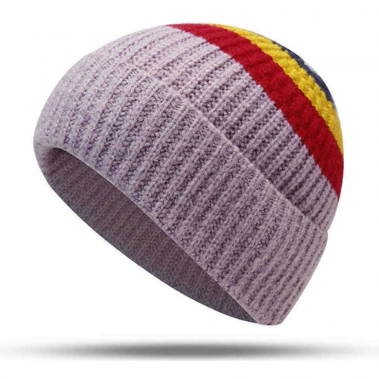 Men Women Vintage Stripe Earmuffs Knit Beanie Hat Flexible Ski Skull Cap