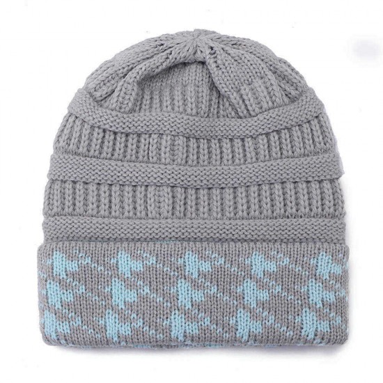 Men Women Warm Houndstooth Knitted Hat Casual Fashion Beanie Cap