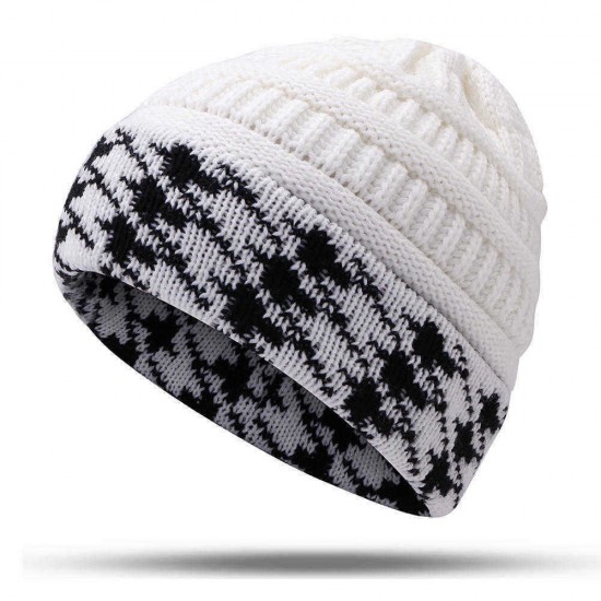 Men Women Warm Houndstooth Knitted Hat Casual Fashion Beanie Cap