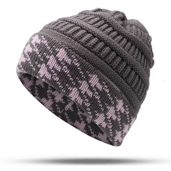 Men Women Warm Houndstooth Knitted Hat Casual Fashion Beanie Cap