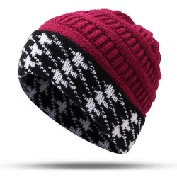 Men Women Warm Houndstooth Knitted Hat Casual Fashion Beanie Cap