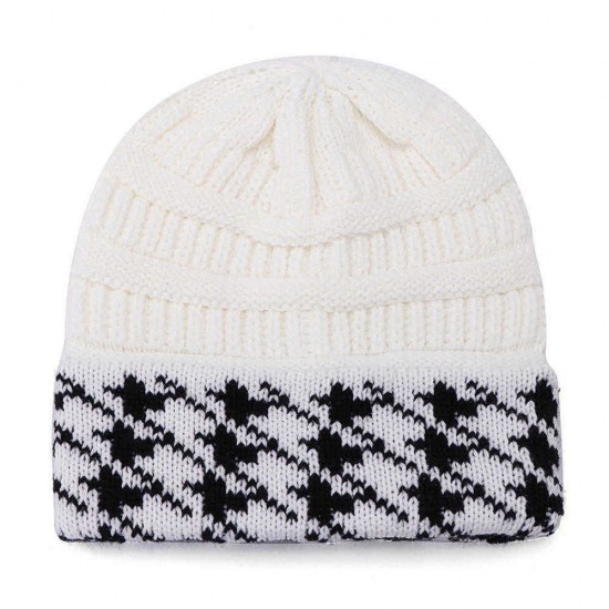 Men Women Warm Houndstooth Knitted Hat Casual Fashion Beanie Cap