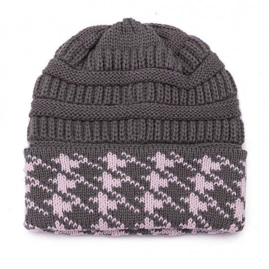 Men Women Warm Houndstooth Knitted Hat Casual Fashion Beanie Cap