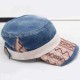 Men Women Washed Denim Military Army Cap Outdoor Ripple Peaked Cap Visor Flat Top Hat