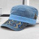 Men Women Washed Denim Military Army Cap Outdoor Ripple Peaked Cap Visor Flat Top Hat