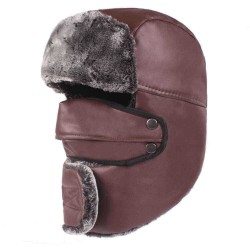 Men Women Waterproof Thicken Plus Velvet Ushanka Trapper Hat with Flap Mask Headwear Russian Cap