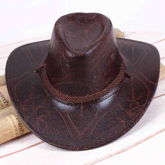 Men Women Western Artificial Leather Cowboy Knight Hat Outdoor Wide Brimmed Hat