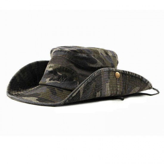 Men Women Wide-Brimmed Printing Mesh Outdoor Climbing Travel Bucket Hat Camouflage Cotton Cap