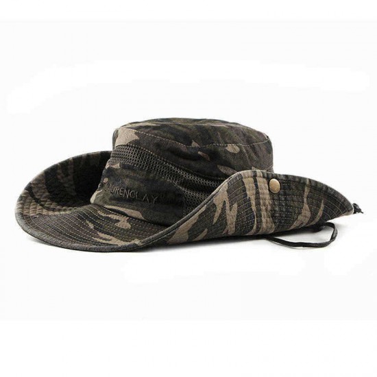 Men Women Wide-Brimmed Printing Mesh Outdoor Climbing Travel Bucket Hat Camouflage Cotton Cap