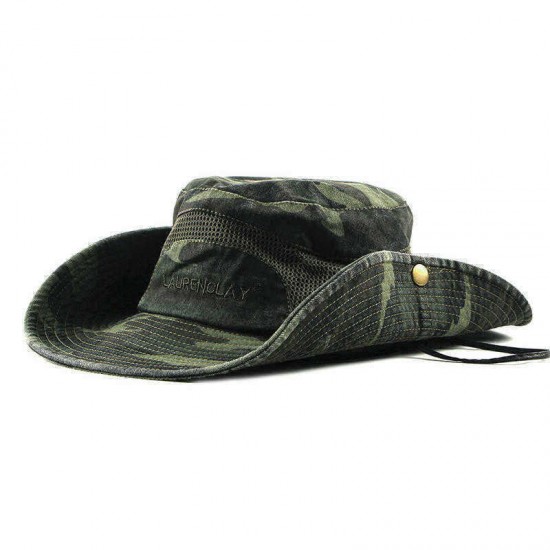 Men Women Wide-Brimmed Printing Mesh Outdoor Climbing Travel Bucket Hat Camouflage Cotton Cap