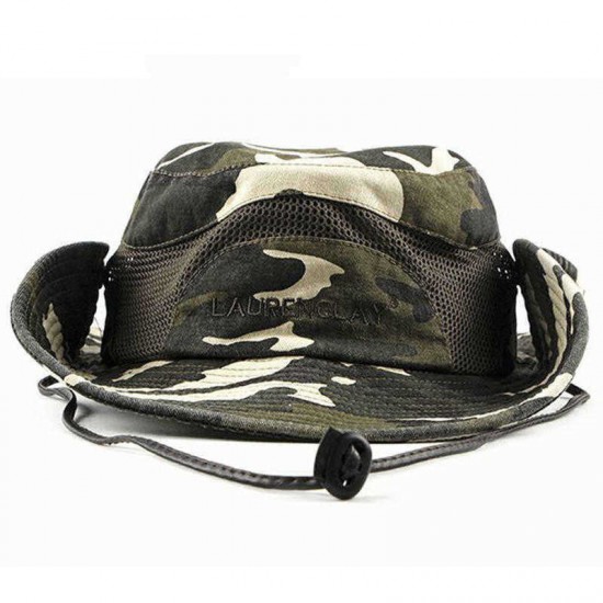 Men Women Wide-Brimmed Printing Mesh Outdoor Climbing Travel Bucket Hat Camouflage Cotton Cap