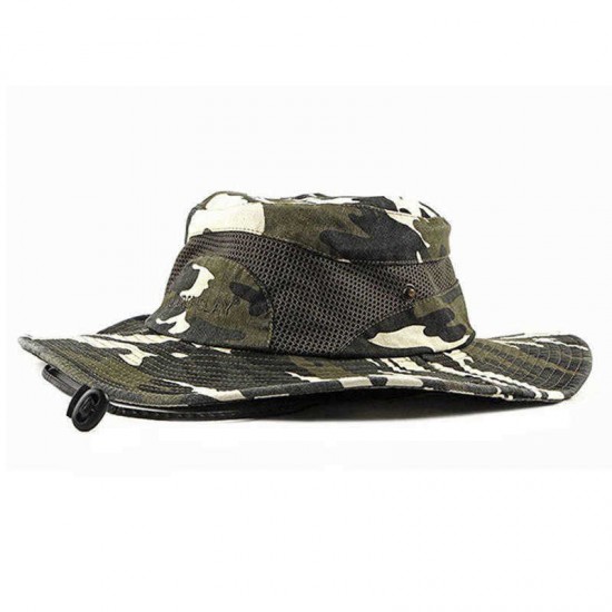 Men Women Wide-Brimmed Printing Mesh Outdoor Climbing Travel Bucket Hat Camouflage Cotton Cap