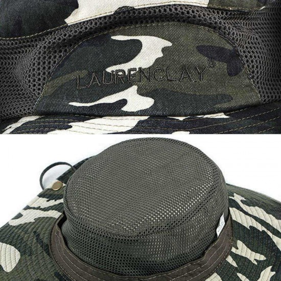 Men Women Wide-Brimmed Printing Mesh Outdoor Climbing Travel Bucket Hat Camouflage Cotton Cap