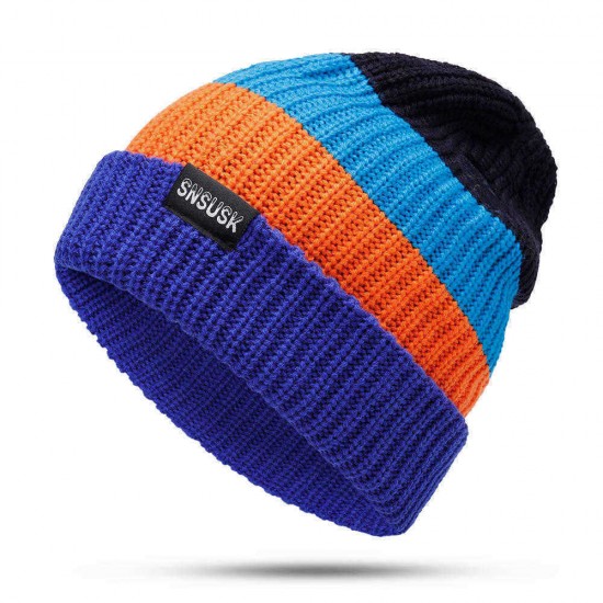 Men Women Winter Double Knit Striped Multicolor Knitted Hat Beanie Cap