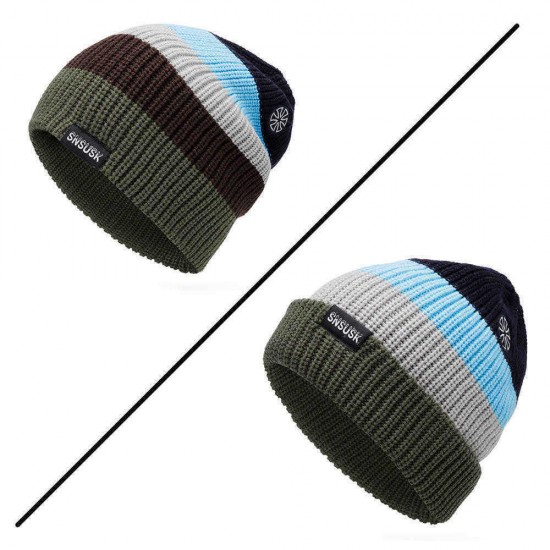 Men Women Winter Double Knit Striped Multicolor Knitted Hat Beanie Cap