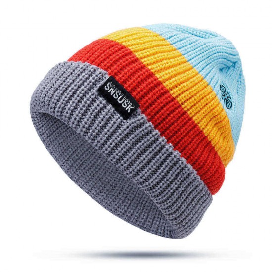 Men Women Winter Double Knit Striped Multicolor Knitted Hat Beanie Cap