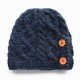 Men Women Winter Earmuffs Manual Weaving Knit Beanie Hat with Button Flexible Skull Cap