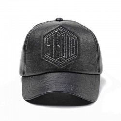 Men Women Winter PU Leather Baseball Cap Outdoor Adjustable Letter Badge Peaked Hat Dad Hat