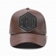 Men Women Winter PU Leather Baseball Cap Outdoor Adjustable Letter Badge Peaked Hat Dad Hat