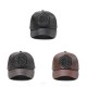 Men Women Winter PU Leather Baseball Cap Outdoor Adjustable Letter Badge Peaked Hat Dad Hat