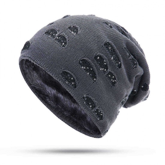 Men Women Winter Plush Kint Beanie Cap Outdoor Double Layers Earmuffs Ski Skullcap Hat