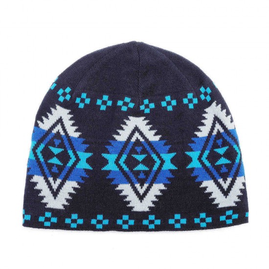 Men Women Winter Thicken Ethnic Lattice Ski Knit Hat Outdoor Earmuffs Beanie Cap