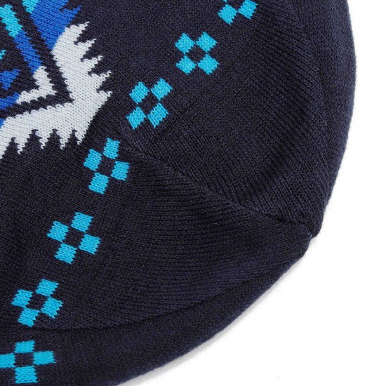 Men Women Winter Thicken Ethnic Lattice Ski Knit Hat Outdoor Earmuffs Beanie Cap