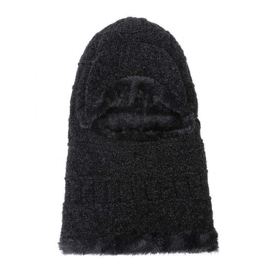 Men Women Winter Warm Corduroy Plush Thicken Knit Baseball Hat with Scarf Ski Peaked Caps