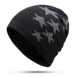 Men Women Winter Warm Fleece Liner Knitted Hat Pentagram Pattern Knit Cap