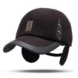 Men Women Winter Woolen Fabric Baseball Cap With Earmuffs Outdoor Casual Peaked Hat Adjustable