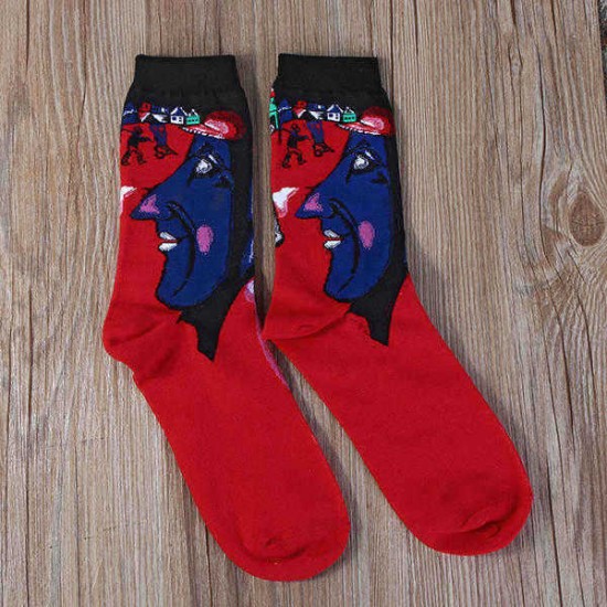 Mens Abstract Painting Socks Breathable Deodorization Sport Tube Socks