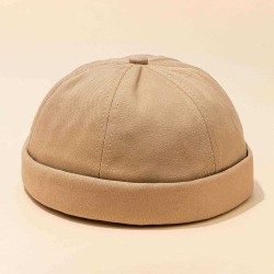 Mens Adjustable Breathable Solid French Brimless Hats Vogue Retro Skullcap Letter  Sailor Cap