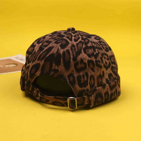 Mens Adjustable Leopard Brimless Hats Vogue Retro Skullcap Letter Sailor Cap