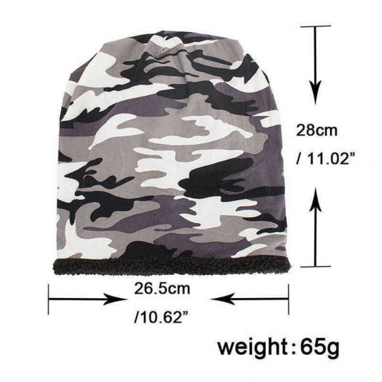 Mens Camouflage Winter Plus Velvet Warm Slouchy Beanie Hat Casual Plus Size Earmuffs Skull Cap