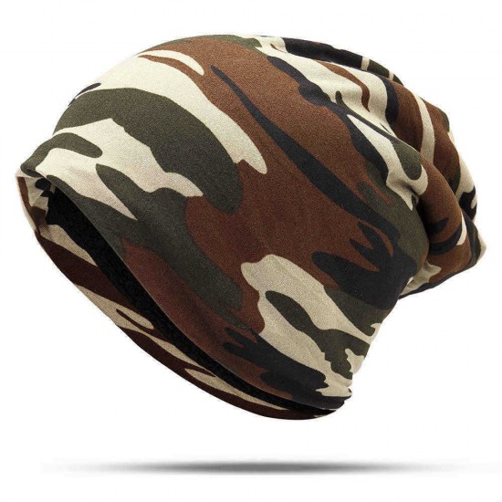 Mens Camouflage Winter Plus Velvet Warm Slouchy Beanie Hat Casual Plus Size Earmuffs Skull Cap