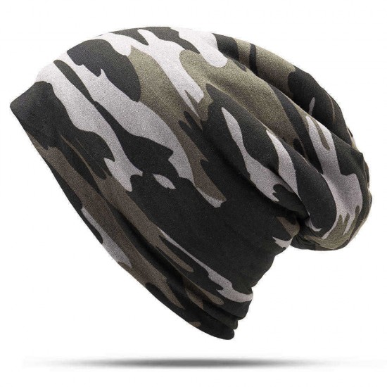 Mens Camouflage Winter Plus Velvet Warm Slouchy Beanie Hat Casual Plus Size Earmuffs Skull Cap