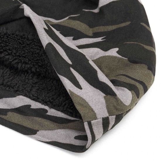 Mens Camouflage Winter Plus Velvet Warm Slouchy Beanie Hat Casual Plus Size Earmuffs Skull Cap