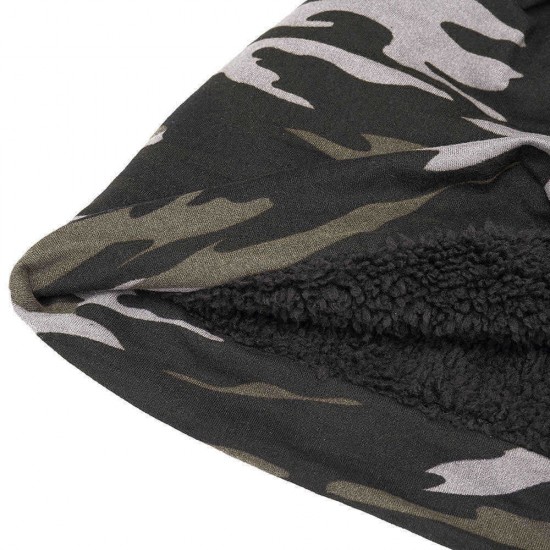 Mens Camouflage Winter Plus Velvet Warm Slouchy Beanie Hat Casual Plus Size Earmuffs Skull Cap