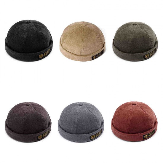 Mens Corduroy Adjustable Solid French Brimless Hat Vogue Retro Skullcap Sailor Cap