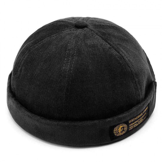 Mens Corduroy Adjustable Solid French Brimless Hat Vogue Retro Skullcap Sailor Cap